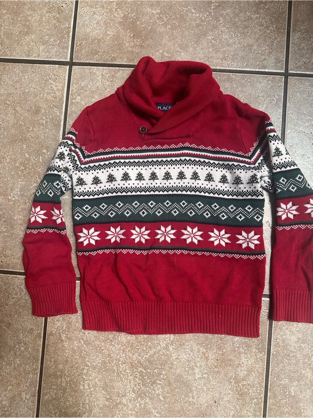 The Children's Place Red Fair Isle Shawl-Collar Sweater